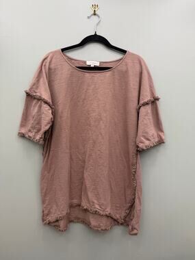 Umgee USA 100% Cotton Fringe Trim Blush Boho Top XL Natural Fiber